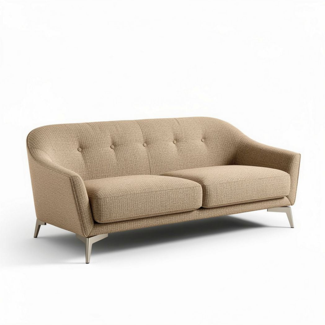 Beige fabric upholstered sofa with button-tufted design 180 x 80 x 75cm
