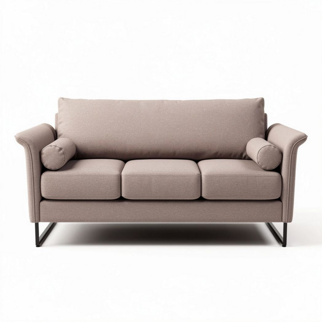 Two-seater sofa with throw pillows in beige fabric and metal legs 180 x 90 x 85cm