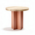 Wooden round coffee table with metal base in pink 60 x 60 x 45cm