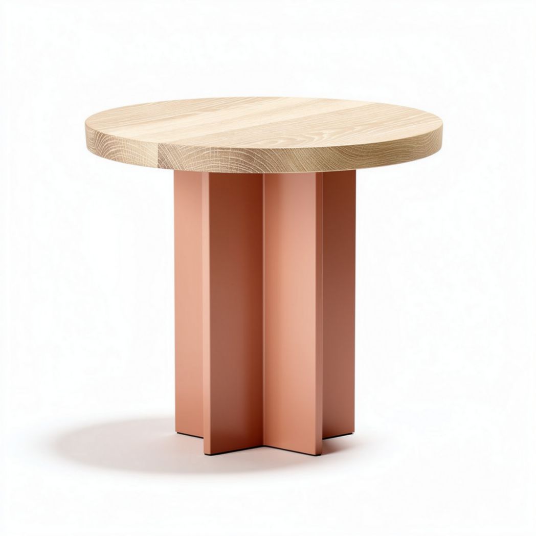 Wooden round coffee table with metal base in pink 60 x 60 x 45cm