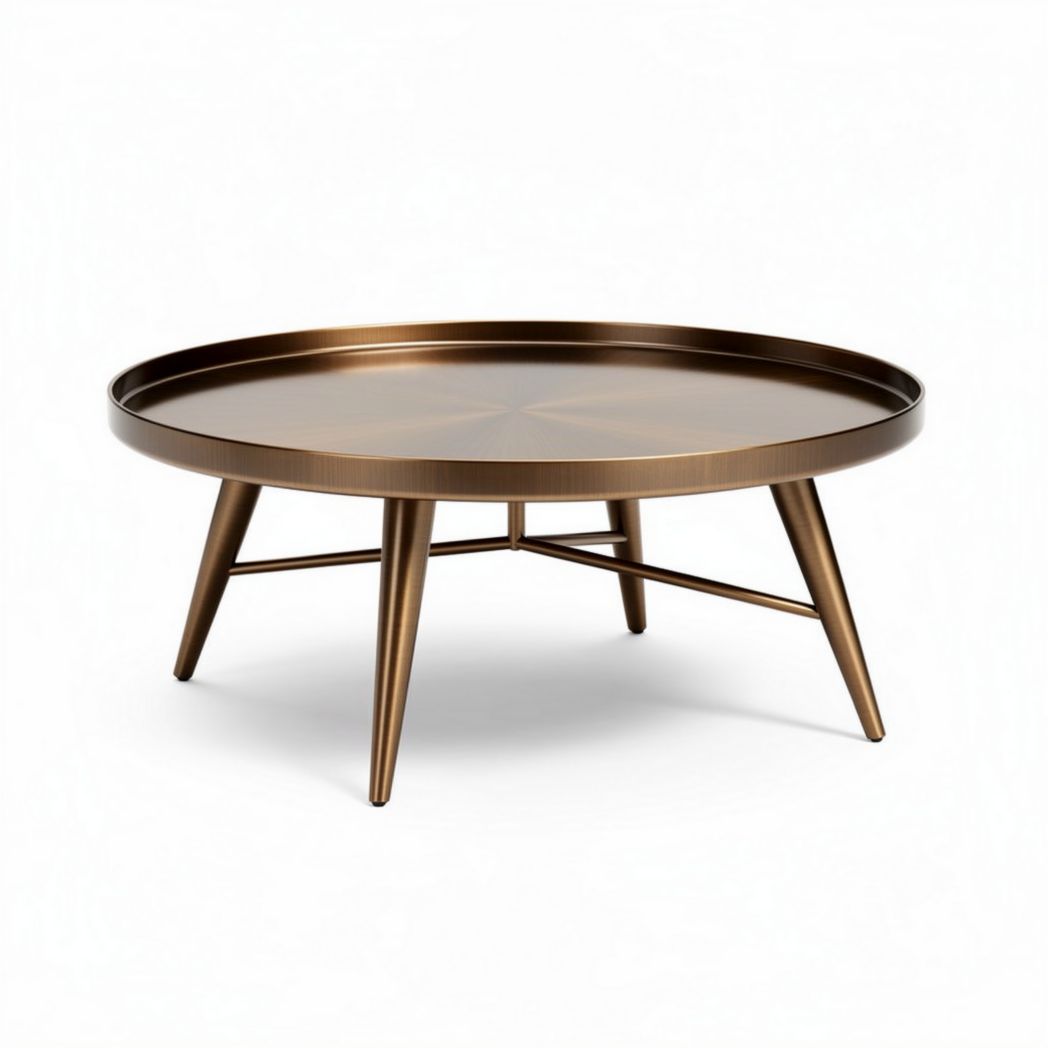 Round coffee table with tapered wooden legs in bronze finish 80 x 80 x 35cm