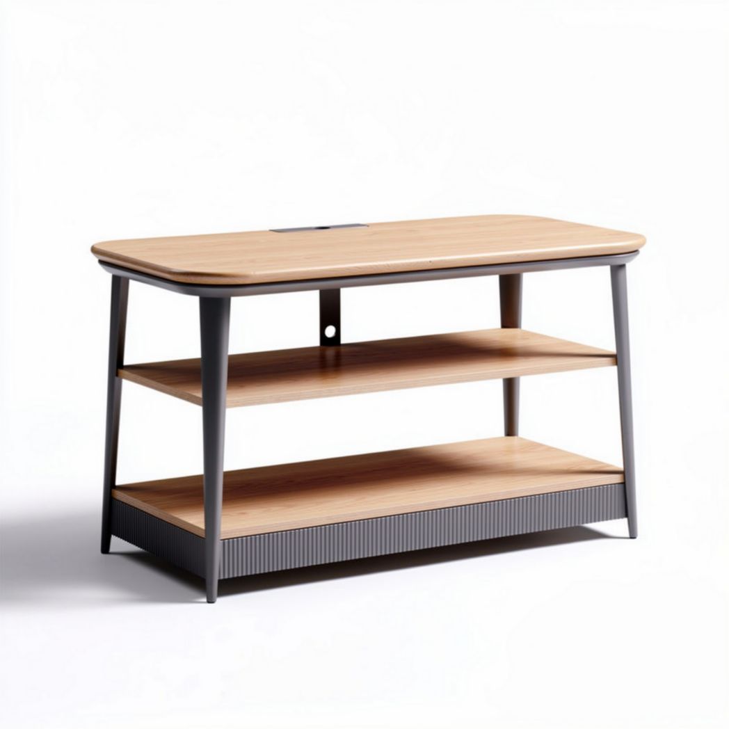 Wooden media console table with two shelves and cable management 120 x 60 x 45cm