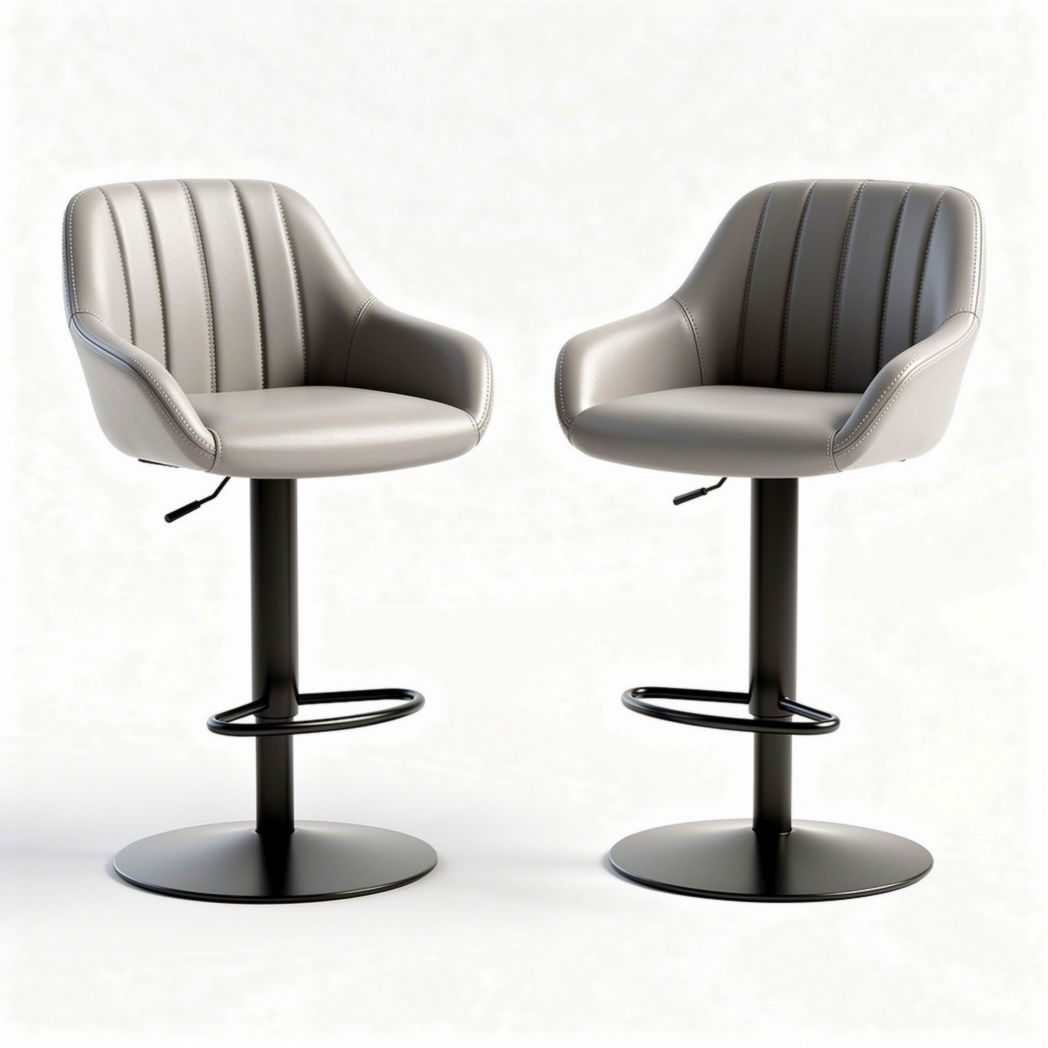 Adjustable bar stools with gray faux leather seat and black metal base 45 x 45 x 100cm