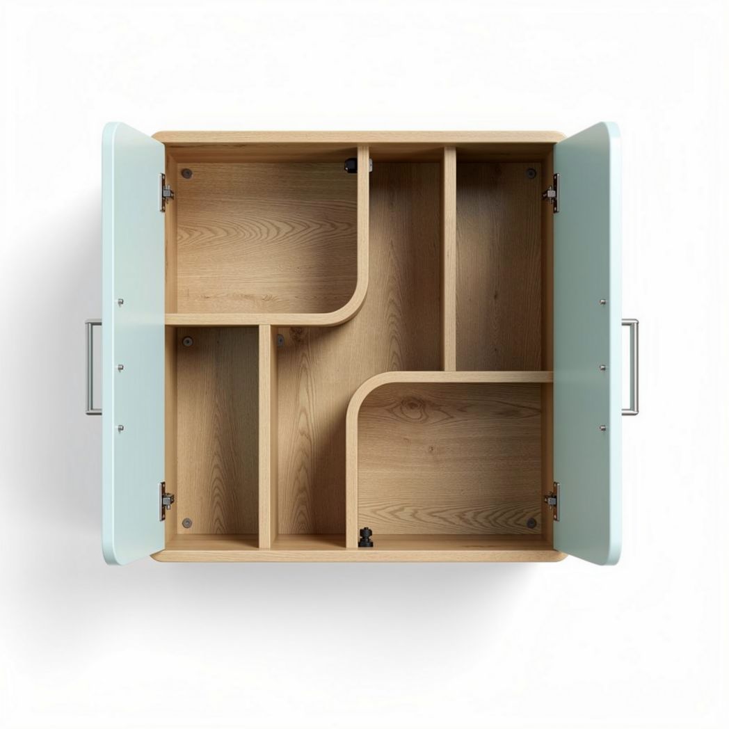 Wooden storage cabinet with mint green doors and adjustable compartments 40 x 40 x 20cm
