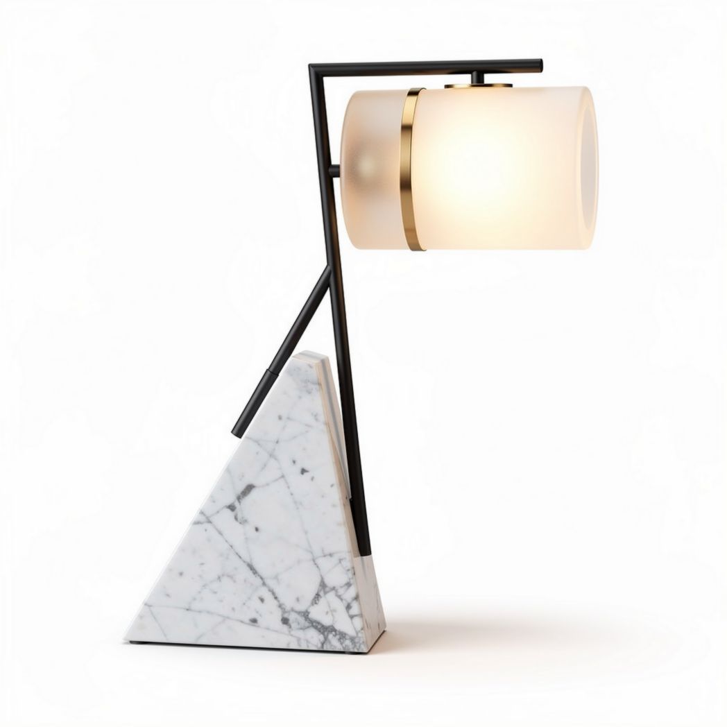 Marble and metal table lamp with frosted globe shade 20 x 15 x 40cm
