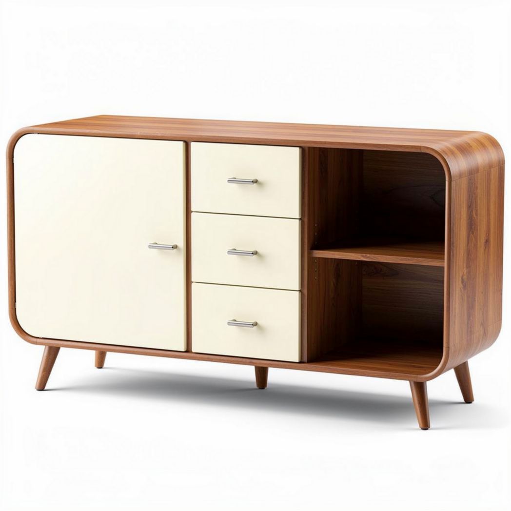 Mid-century modern wooden sideboard with storage cabinets and drawers 120 x 40 x 70cm