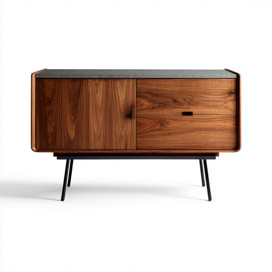 Wooden sideboard with white top four doors and single drawer 70 x 40 x 70cm