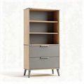 Wooden bookshelf with gray drawers and aluminum accents 80 x 40 x 150cm