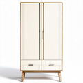 Two-door wardrobe with wooden legs in cream finish 80 x 40 x 180cm