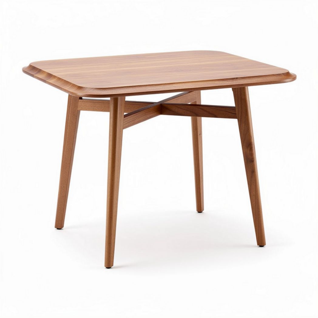 Square wooden dining table with tapered legs in walnut finish 80 x 80 x 75cm