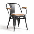 Metal and wood dining chair with armrests in black and natural finish 50 x 56 x 80cm