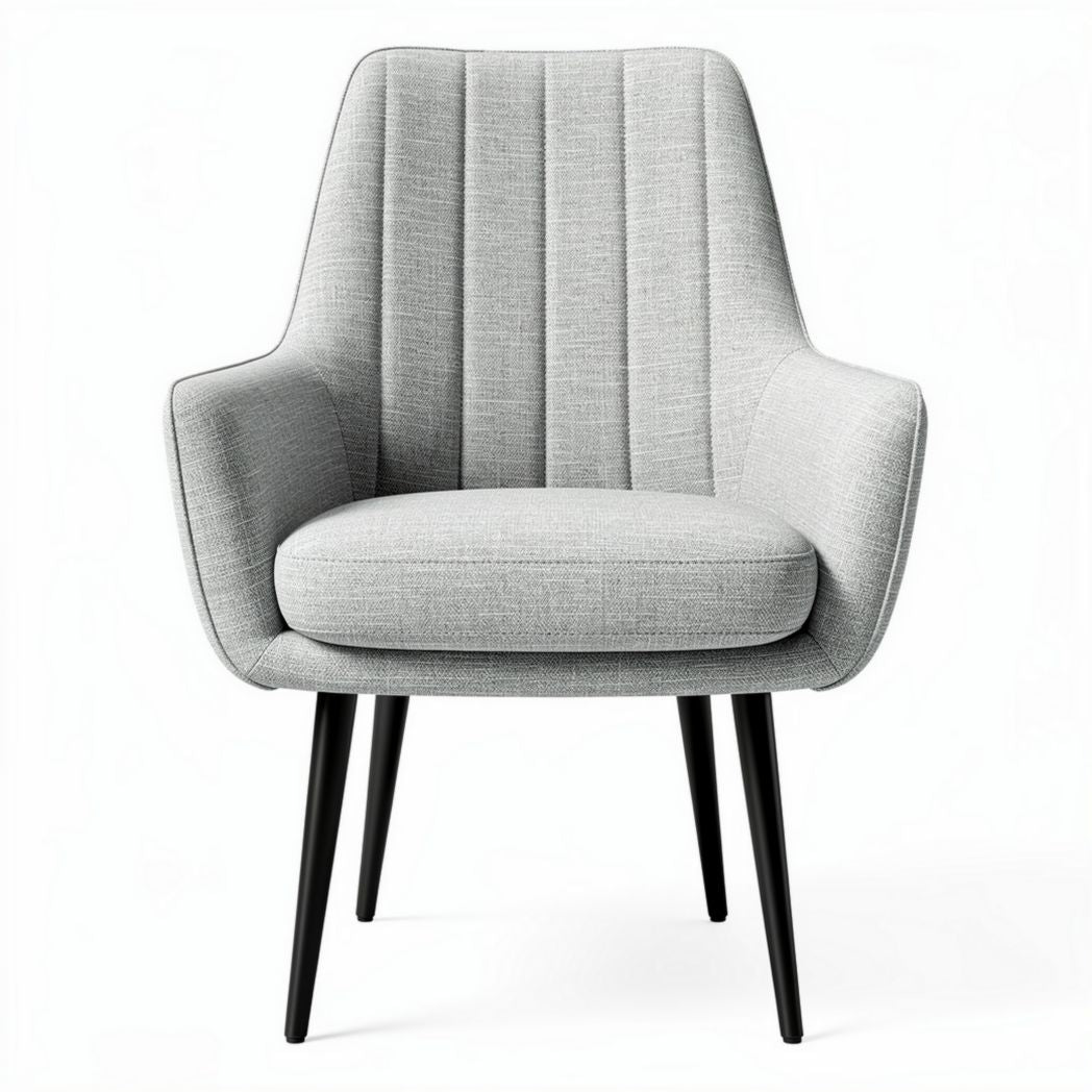Gray upholstered accent chair with modern design and black legs 60 x 70 x 85cm